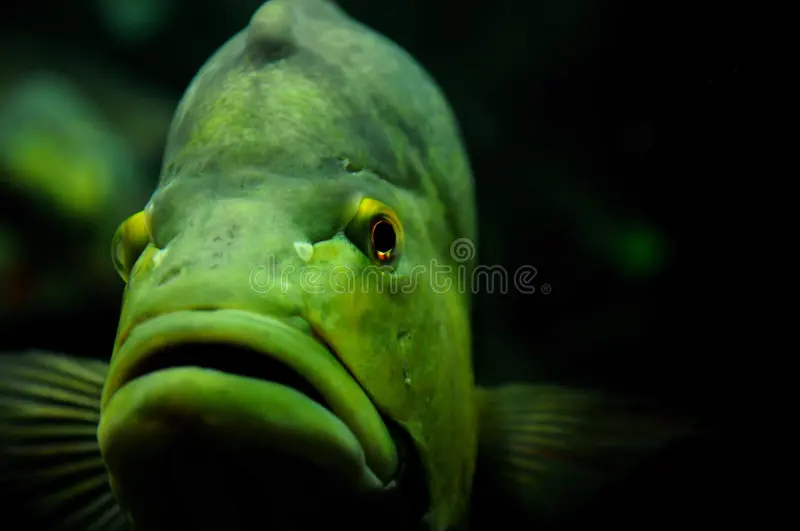 A green fish staring you down.